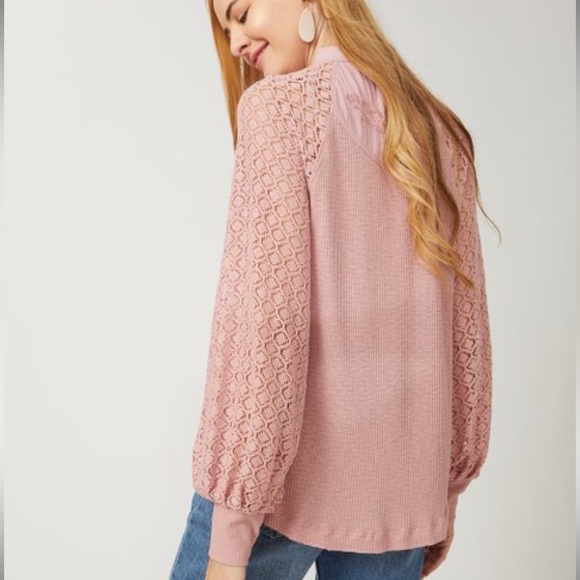 Free People | s | pink lace thermal, sweetest thing top, balloon long sleeves - Picture 3 of 8